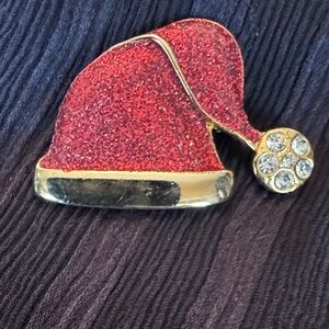 Vintage Santa Hat Brooch – Red Glitter & Rhinestones 90’s-2000’s